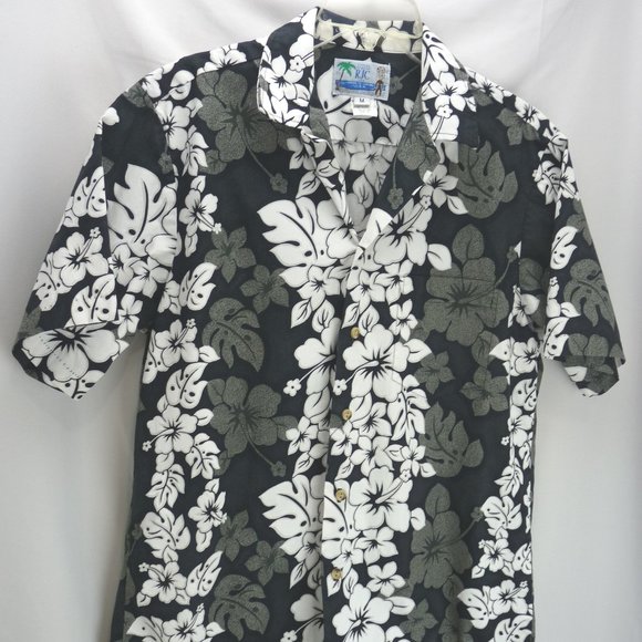 Vintage Styled by RJC Hawaiian Shirt Mens Size M Button Down Black & White - Picture 9 of 13